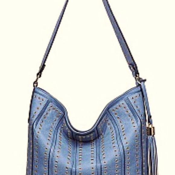 Urban Expressions Grommeted Blue Vegan Leather Nicola Hobo Shoulder Bag - Picture 2 of 11